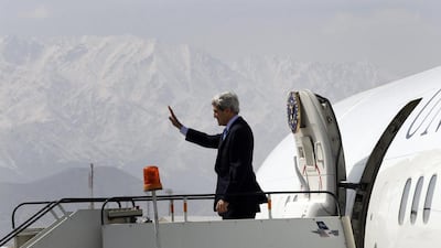 US secretary of state John Kerry departs Kabul after putting on a show of unity with Afghan President Hamid Karzai after he made anti-American comments. Jason Reed / AP