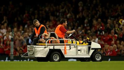 A knee injury sent Leigh Halfpenny off during Wales’s match against Italy at Cardiff. Also suffering a setback was Rhys Webb with a broken ankle. Dan Mullan / Getty Images