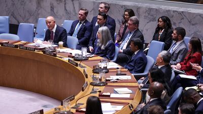 US envoy Tom Barrack addresses the UN Security Council during a meeting on Syria. EPA