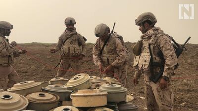 UAE soldiers prepare landmines for demolition