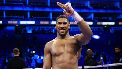 Anthony Joshua celebrated victory following the Heavyweight fight with Jermaine Franklin at The O2 Arena in London. Getty Images