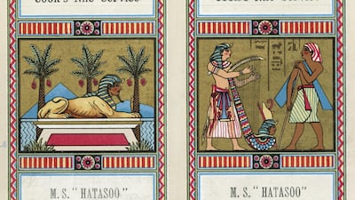 An advertisement for 'Cook's Nile Service', a cruise on the Express Steamer 'MS Hatasoo' run by Thomas Cook & Son Ltd, circa 1900. Getty Images