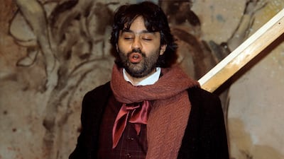 Bocelli playing the part of Rodolfo in Puccini's 'La Boheme', in the Teatro Lirico, Cagliari, 1998. Getty Images
