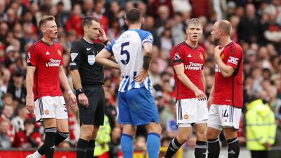 Rasmus Hojlund of Manchester United looks on as his goal is disallowed. Getty