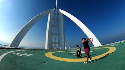 Cheyenne Woods spent time at the helipad on top of the Burj Al Arab Hotel after her second round of the Omega Dubai Ladies Masters on the Majlis Course at the Emirates Golf Club. Warren Little / Getty Images