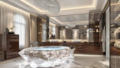 Villas with $1million baths are on sale in Dubai. The XXII Carat villas are located next to The One & Only on Palm Jumeirah. The bathtub is made out of a single piece of 10,450 kgs of rock crystal. Photo Courtesy: Alston & Clayden