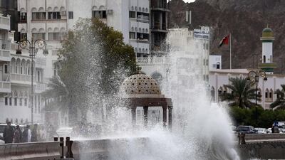 High waves caused by the tropical storm Ashobaa crashing along the coast in the Omani capital Muscat. Mohammed Mahjoub/AFP Photo