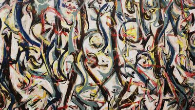 A detail of Jackson Pollock’s Mural (1943), an oil-on-canvas work that is more than 8 feet high and nearly 20 feet long. AP