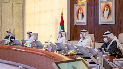 Sheikh Mohammed bin Rashid, Prime Minister and Ruler of Dubai, chairs a UAE Cabinet meeting in Abu Dhabi on Sunday. Courtesy: Sheikh Mohammed bin Rashid Twitter