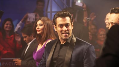 Salman Khan and Daisy Shah at the red carpet of “ Jai Ho ” bollywood hindi movie at Meydan hotel in Dubai. (Pawan Singh / The National)