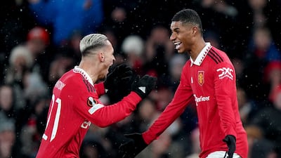 Manchester United's Antony and Marcus Rashford both scored on their Europa League round of 16 match against Real Betis at Old Trafford. PA