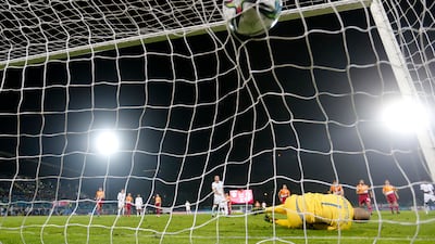 England's Harry Kane scores their third goal from the penalty spot. Reuters
