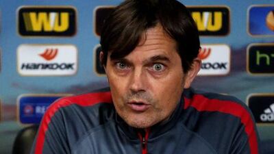 PSV Eindhoven coach Philip Cocu speaks at a news conference in St Petersburg, Russia, on February 25, 2015. Anatoly Maltsev / EPA