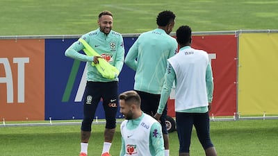 Brazil's Neymar with teammates during training. Reuters