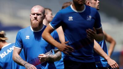 Iceland captain Aron Gunnarsson takes part in a training session ahead of the World Cup Group D tie against Nigeria. Ueslei Marcelino / Reuters