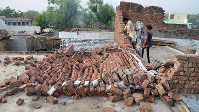 A collapsed wall in Agra, Uttar Pradesh state. AFP Photo