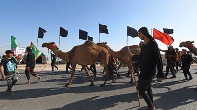 Pilgrims march from the country's southern city of Nasiriyah in the Dhi Qar province to Karbala. AFP