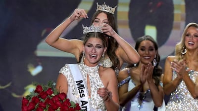 Miss Wisconsin 2022 Grace Stanke, center, is crowned as Miss America 2023 by Miss America 2022 Emma Broyles, behind center, at the conclusion of the Miss America competition at the Mohegan Sun casino, in Uncasville, Conn. , Thursday, Dec. 15, 2022. (AP Photo / Steven Senne)
