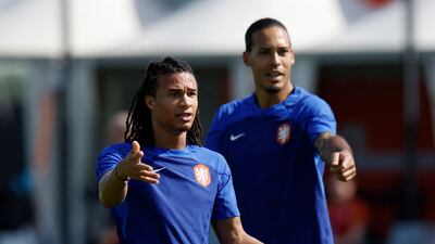 Netherlands' Virgil van Dijk and Nathan Ake during training. Reuters