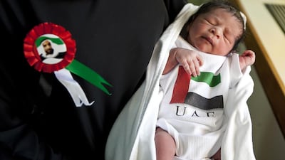 One-day-old baby Majed Hamad Ali Balushi, who was born at 5:50am on December 2, 2012, as one of the first babies born on the National Day in the Corniche Hospital in Abu Dhabi. Silvia Razgova / The National