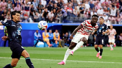 Folarin Balogun of the US scores their third goal against Paraguay at Los Angeles Stadium in Inglewood, California. Reuters