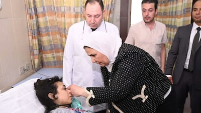 Egypt's Minister of Social Solidarity Nevine El Kabbag visits injured victims. Photo: MOSS