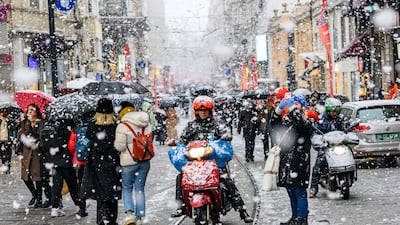 Heavy snow along Istiklal Avenue, in Istanbul's Beyoglu district AFP