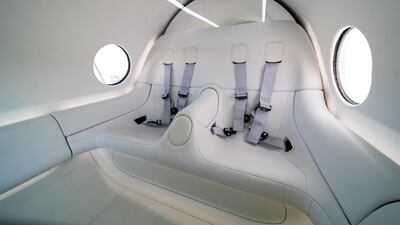 The interior of a Virgin Hyperloop pod is seen at their DevLoop test site in Las Vegas, Nevada. Reuters