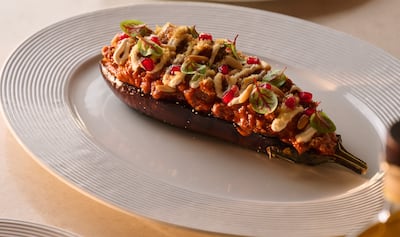 The aubergine papoutsakia comes with spiced minced beef and pine nuts galore. Photo: Avli by Tashas
