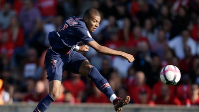 PSG's Kylian Mbappe shoots for goal during a Ligue 1 match against Nimes in 2018. AP
