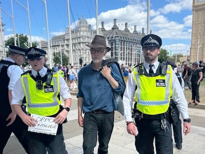 Mat Osmond after his arrest in Parliament Square on August 9. Lemma Shehadi / The National