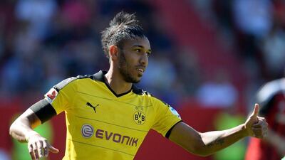 Dortmund's Pierre Emerick-Aubameyang shown during Sunday's win over Ingolstadt in the Bundesliga. Christof Stache / AFP / August 23, 2015