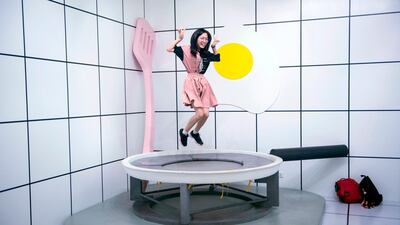 A trampoline in the guise of a giant egg frying pan AFP