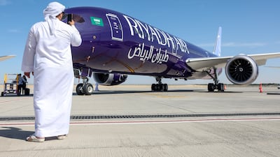 A Boeing 787-9 Dreamliner passenger aircraft operated by Riyadh Air at the Dubai Air Show in 2023. Bloomberg