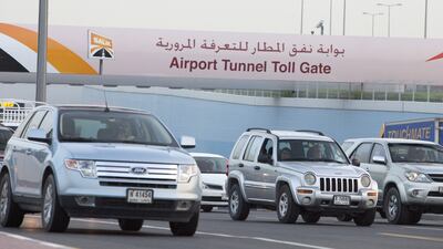 A Salik toll gate at the Dubai airport tunnel. (Jaime Puebla / The National)