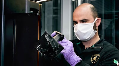 A 3D-printed component of Lamborghini's medical shield for S Orsola