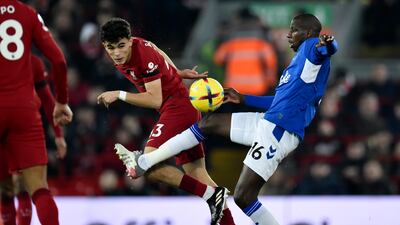 Stefan Bajcetic up against Abdoulaye Doucoure. EPA