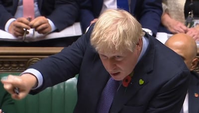 Britain's Prime Minister Boris Johnson as he speaks during the weekly Prime Minister's Questions session (PMQs) in the House of Commons. AFP