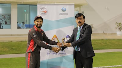 Rohan Mustafa named man of the match. Courtesy Oman Cricket