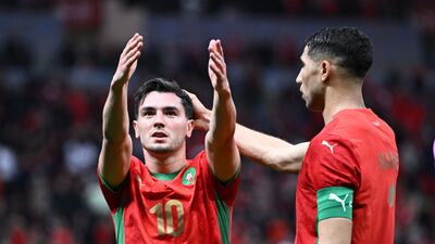 Morocco's Brahim Diaz celebrates scoring his team's first goal during the Africa Cup of Nations round of 16 match against Tanzania. AFP