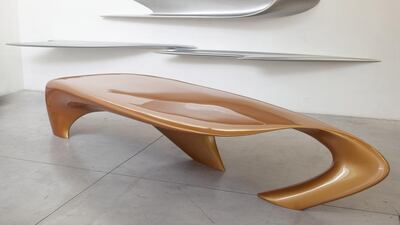 Zaha Hadid's Table ‘Dune’, Shelf ‘Dune A’ (top); Shelf ‘Dune 05’ 2007 (middle left); and Shelf ‘Dune 04’ (middle right) exhibited at David Gill Galleries in London. Eleanor Bentall for The National