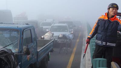 The foggy conditions meant drivers could only see 15 meters (50 feet) in front of them, he said, adding that 63 people, including 18 foreigners, were injured. James Park / EPA