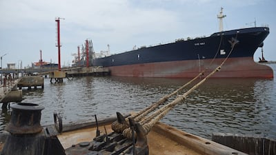 A Russian oil tanker at Karachi port in Pakistan. Moscow's oil exports hit 8.3 million barrels per day in April. AFP