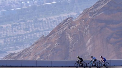 Cyclists during the third stage of the UAE Tour from al-Maroom to Jebel Hafeet. AFP