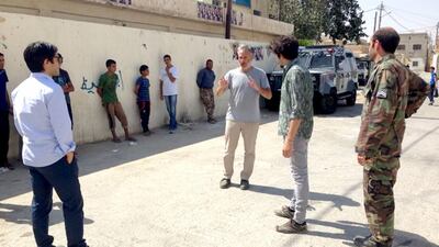 Jon Stweart during filming of Rosewater in Jordan. Courtesy Alaadin Khasawneh