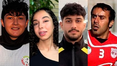 From left, Zahra Azadpour and Sahba Rashtian were both killed, Amirhossein Ghaderzadeh disappeared after being arrested, and Mojtaba Tarshiz was also killed. Photo: Hengaw / Amnesty / NCRI