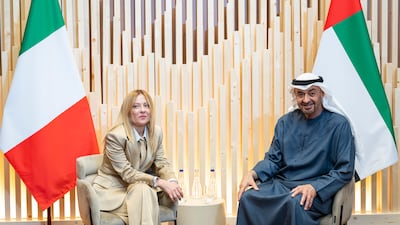 President Sheikh Mohamed meets Giorgia Meloni, Prime Minister of Italy. Photo: UAE Presidential Court