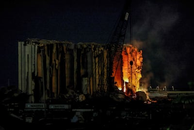 Silos burning in the port of Beirut, where the blast in 2020 killed more than 200 people and exacerbated the country's economic crisis. AFP