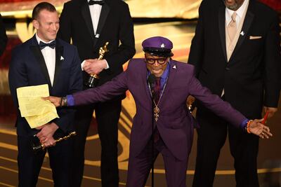 Director Spike Lee accepts accepting the Best Adapted Screenplay award for 'BlacKkKlansman'. AFP