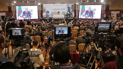 The head of the National Independent Electoral Authority, Mohamed Charfi, speaks during a news conference to announce the results of Algeria's presidential election in Algiers. AP